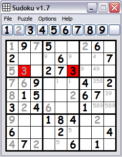 Sudoku Puzzle Generator screenshot showing half completed sudoku