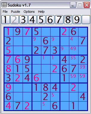 Sudoku Puzzle Generator screenshot showing custom colours and fonts