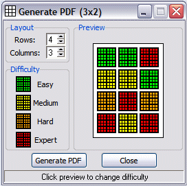 Sudoku Puzzle Generator screenshot showing PFG generation dialog
