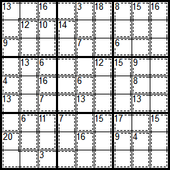 Sample 9x9 Killer Sudoku puzzle