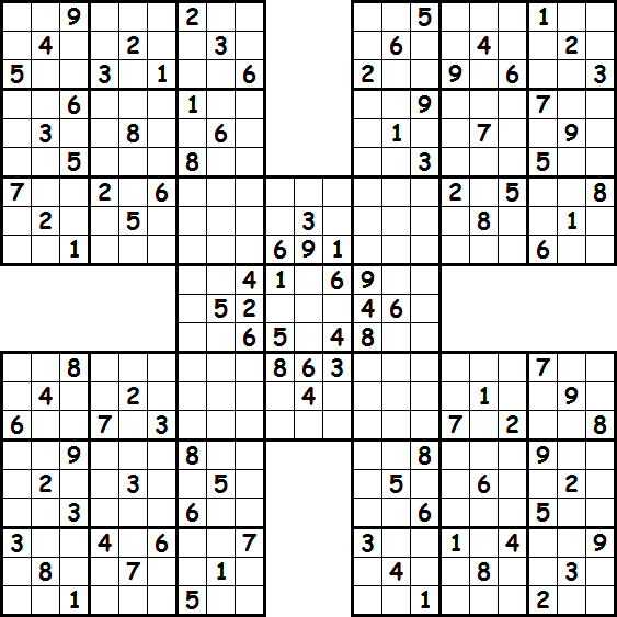 Sample Samurai Sudoku puzzle